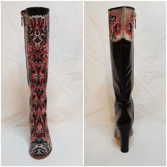 HP RED Valentino Black Floral Heel Boots - Picture 5 of 10